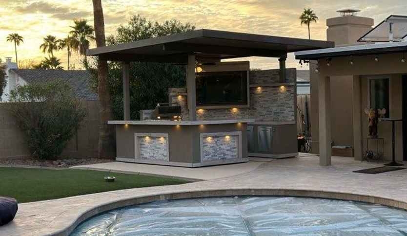 KoKoMo Bermuda Kitchen BBQ Island with Integrated TV & Fire Pit