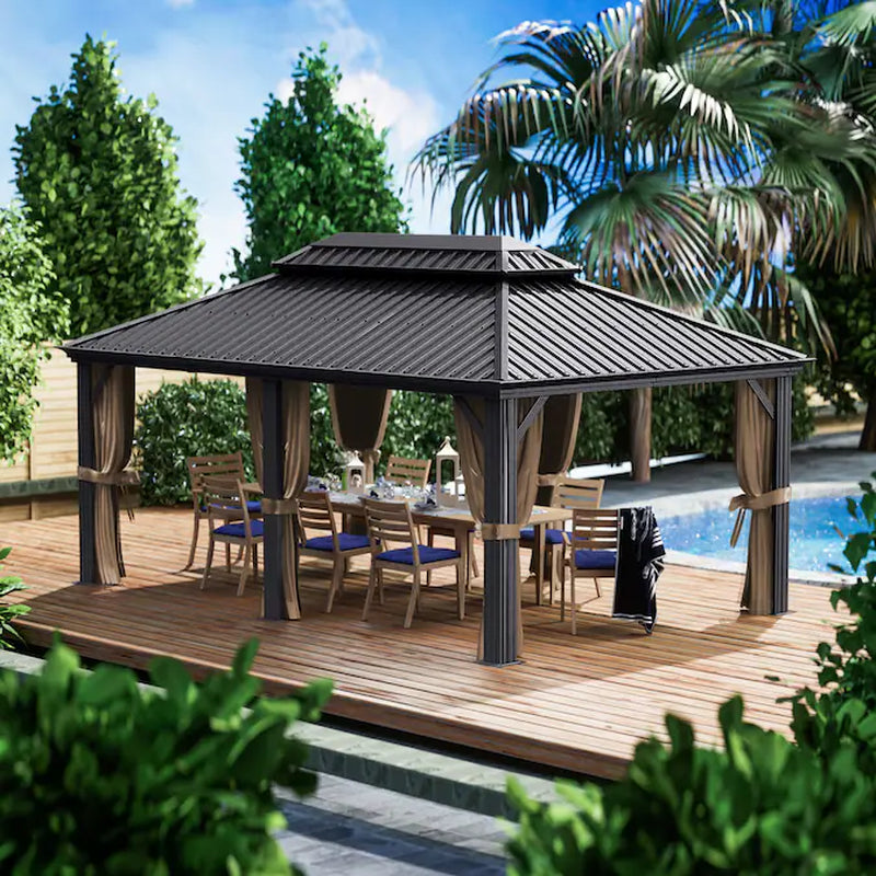 12-Ft X 14-Ft Gazebo Gray Gazebo with Hardtop Roof (Screen Included)