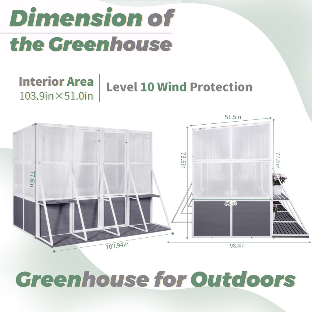 Artisanal Wooden Lean-To Walk-In Greenhouse (104" x 98")