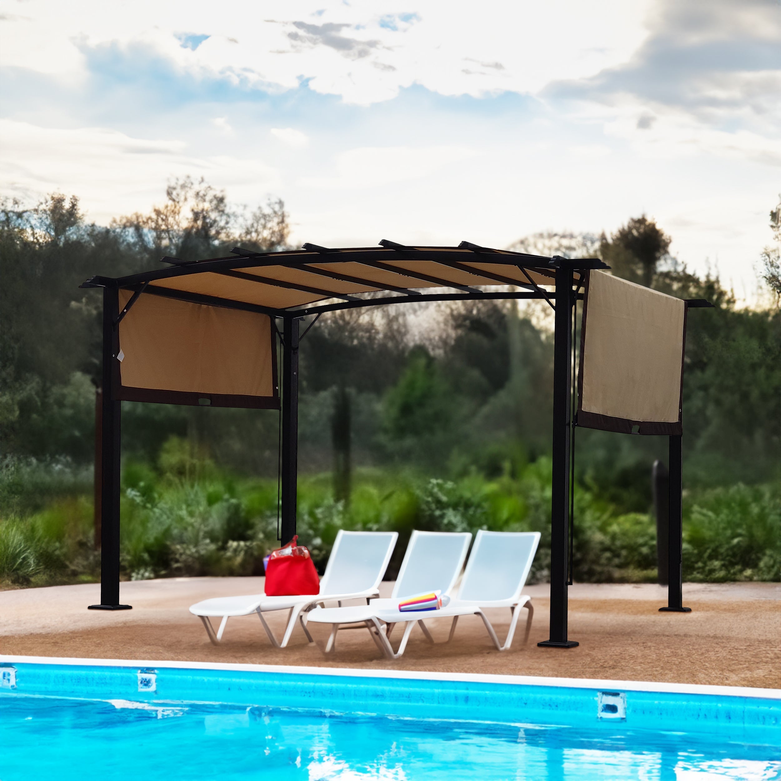 V.I.P Digital Presence 12' x 9' Steel Pergola with Retractable Canopy