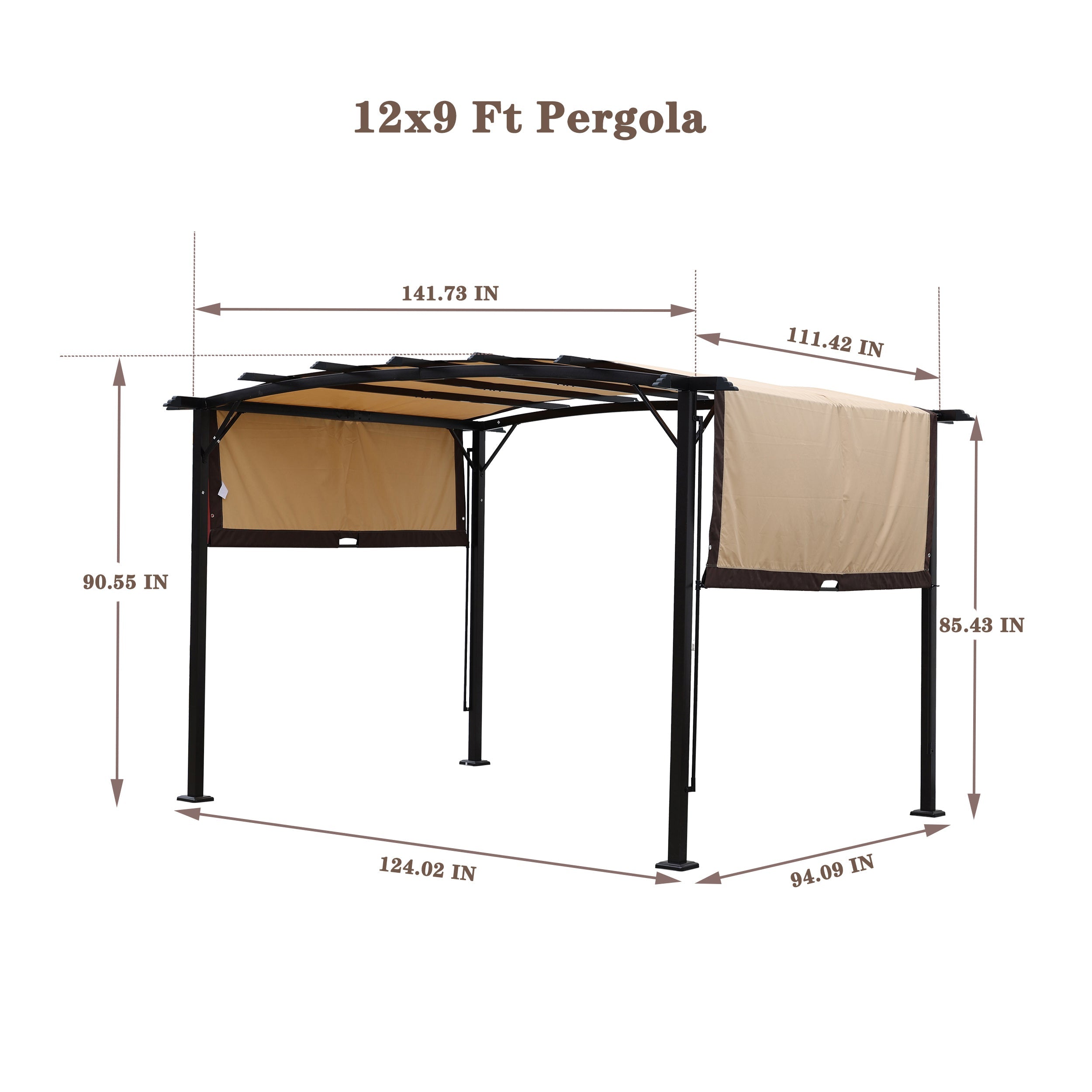 V.I.P Digital Presence 12' x 9' Steel Pergola with Retractable Canopy