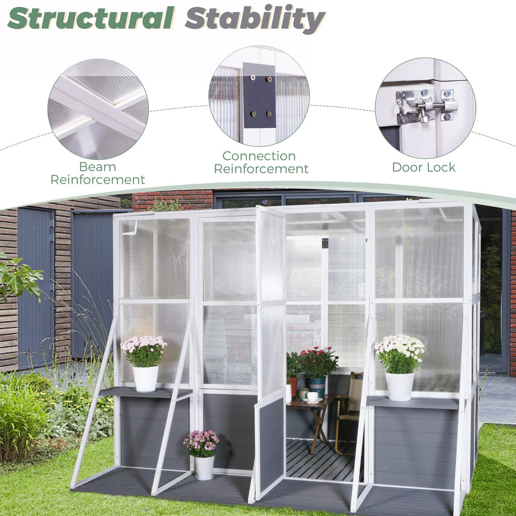 Artisanal Wooden Lean-To Walk-In Greenhouse (104" x 98")