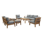 Marina 10-Piece Teak Outdoor Sectional Set with Slate Grey Cushions