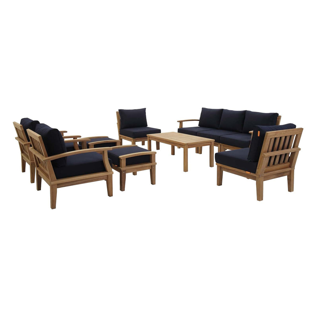 Marina 10-Piece Teak Outdoor Seating Set with Navy Performance Cushions