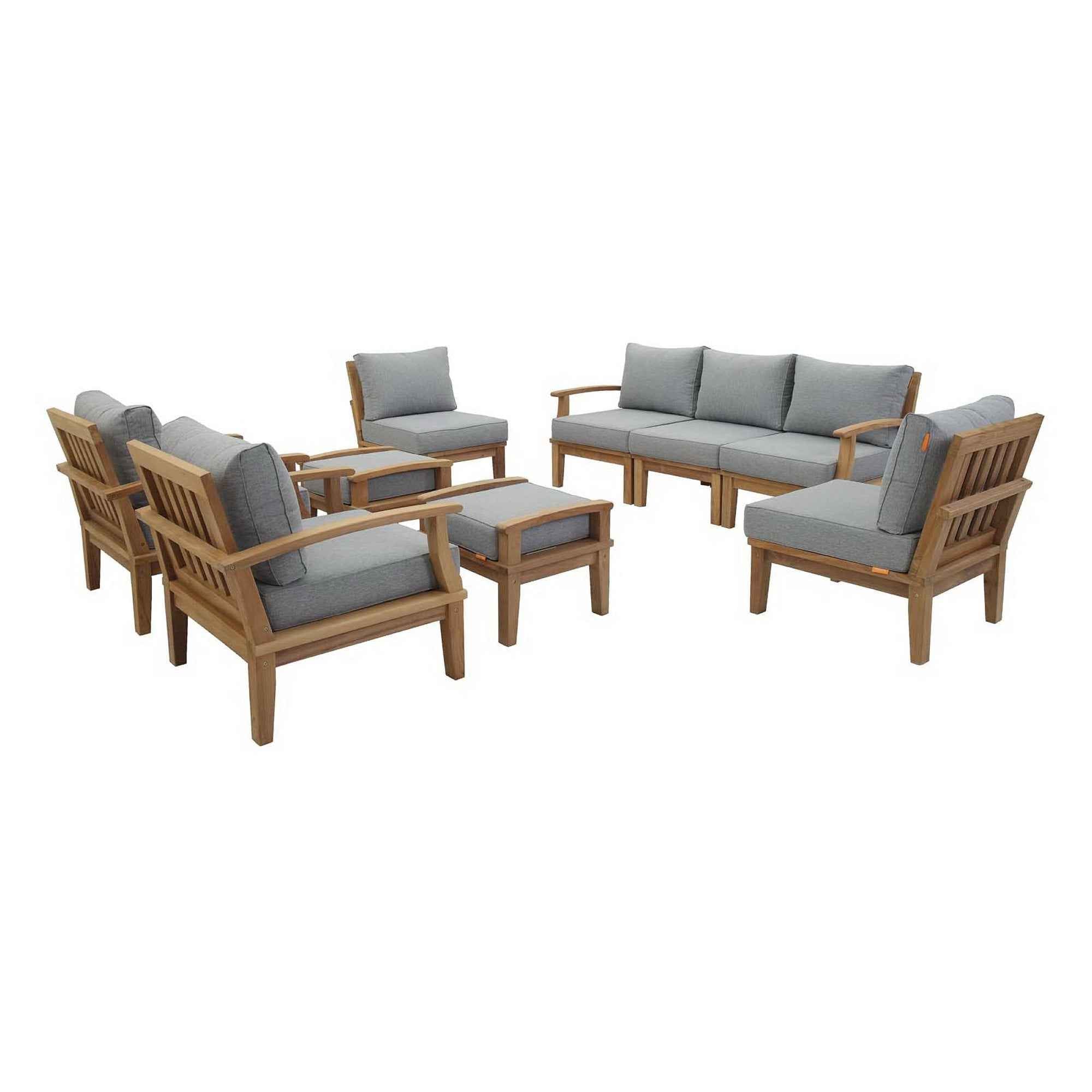 Marina 9-Piece Teak Outdoor Lounge Set by Modway
