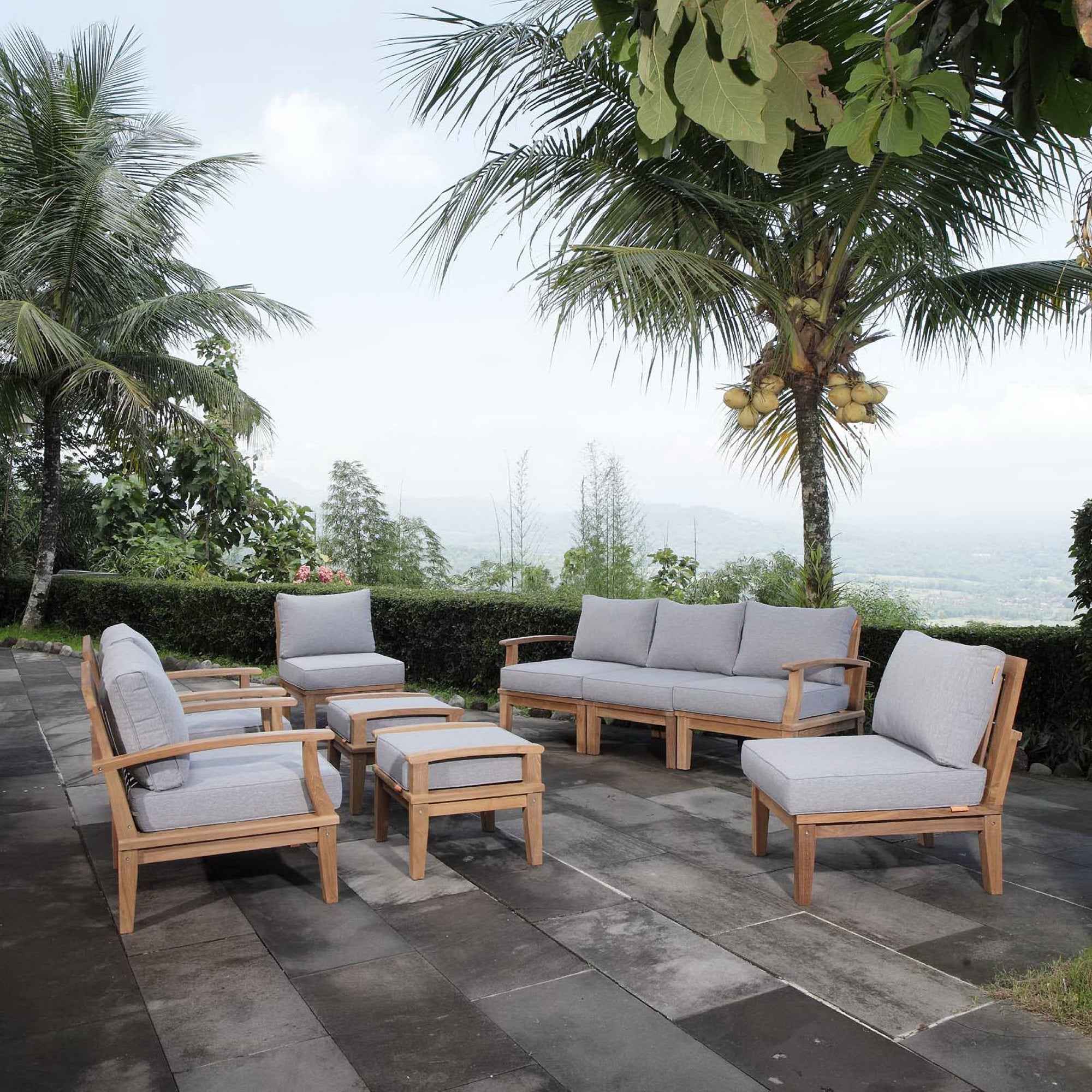Marina 9-Piece Teak Outdoor Lounge Set by Modway
