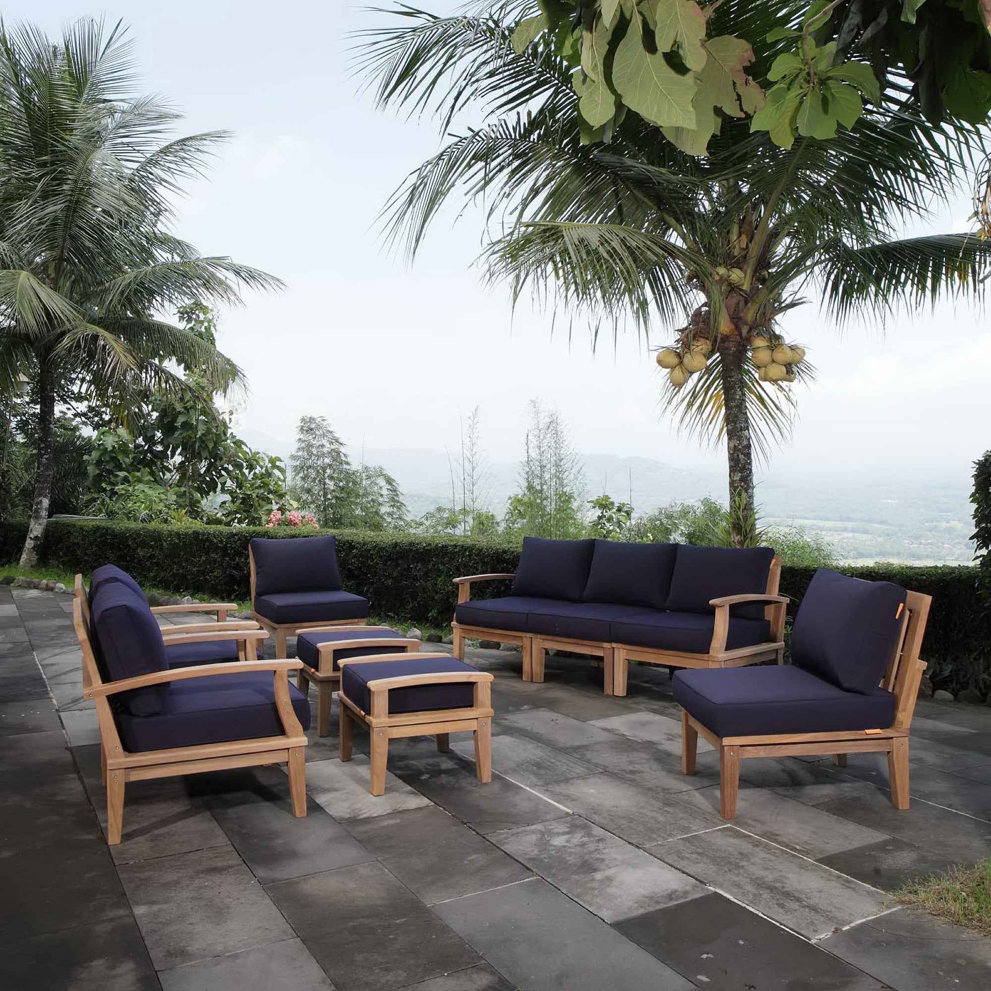 Marina 9-Piece Teak Outdoor Lounge Set by Modway