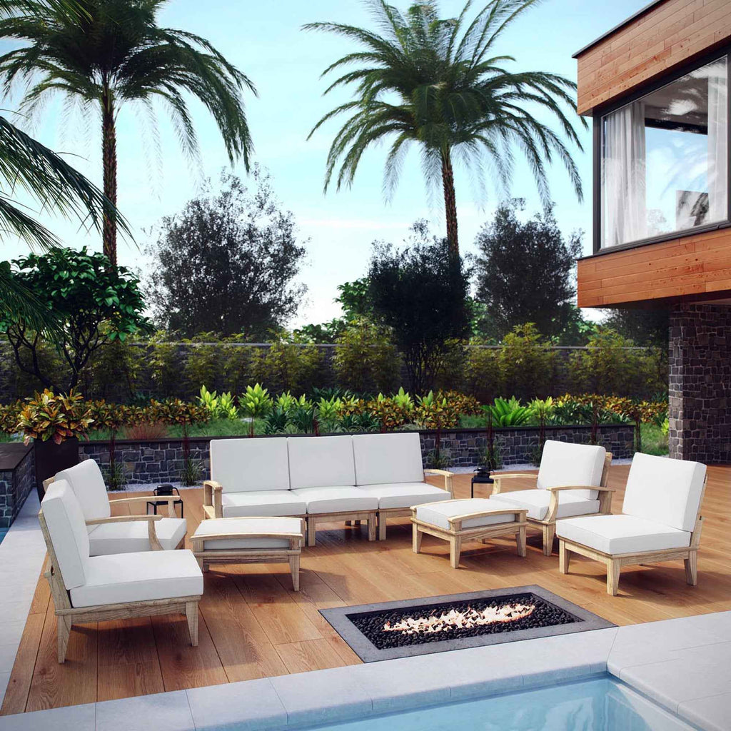 Marina 9-Piece Teak Outdoor Lounge Set by Modway