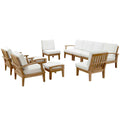 Modway Marina 10-Piece Outdoor Teak Sectional Set with White Performance Cushions