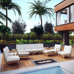 Modway Marina 10-Piece Outdoor Teak Sectional Set with White Performance Cushions