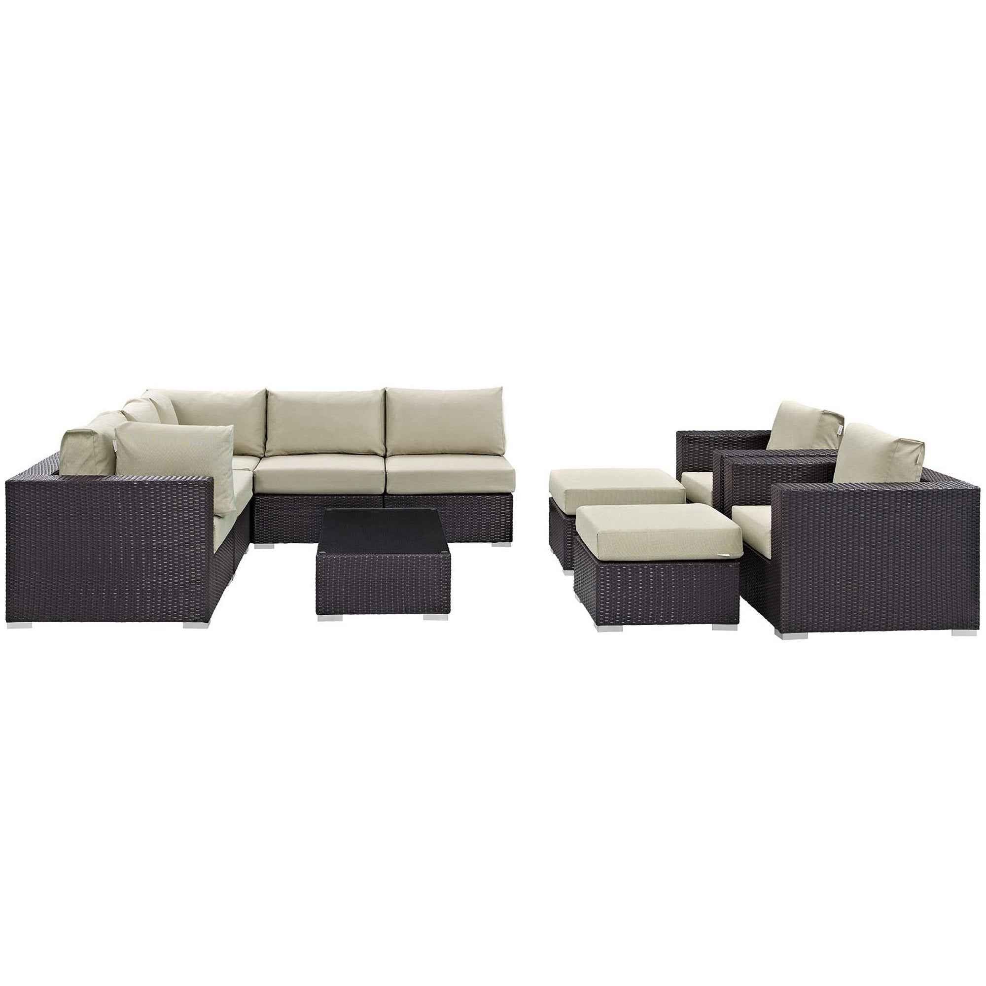 Modway Convene 10-Piece Outdoor Lounge Sectional Set