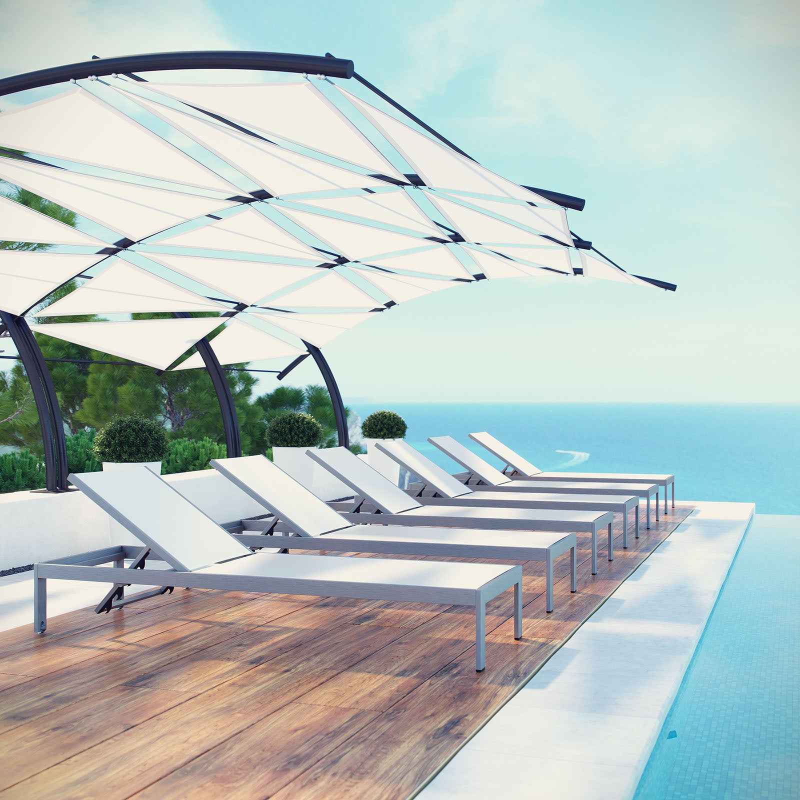 Modway Shore 6-Piece Aluminum Outdoor Chaise Lounge Set