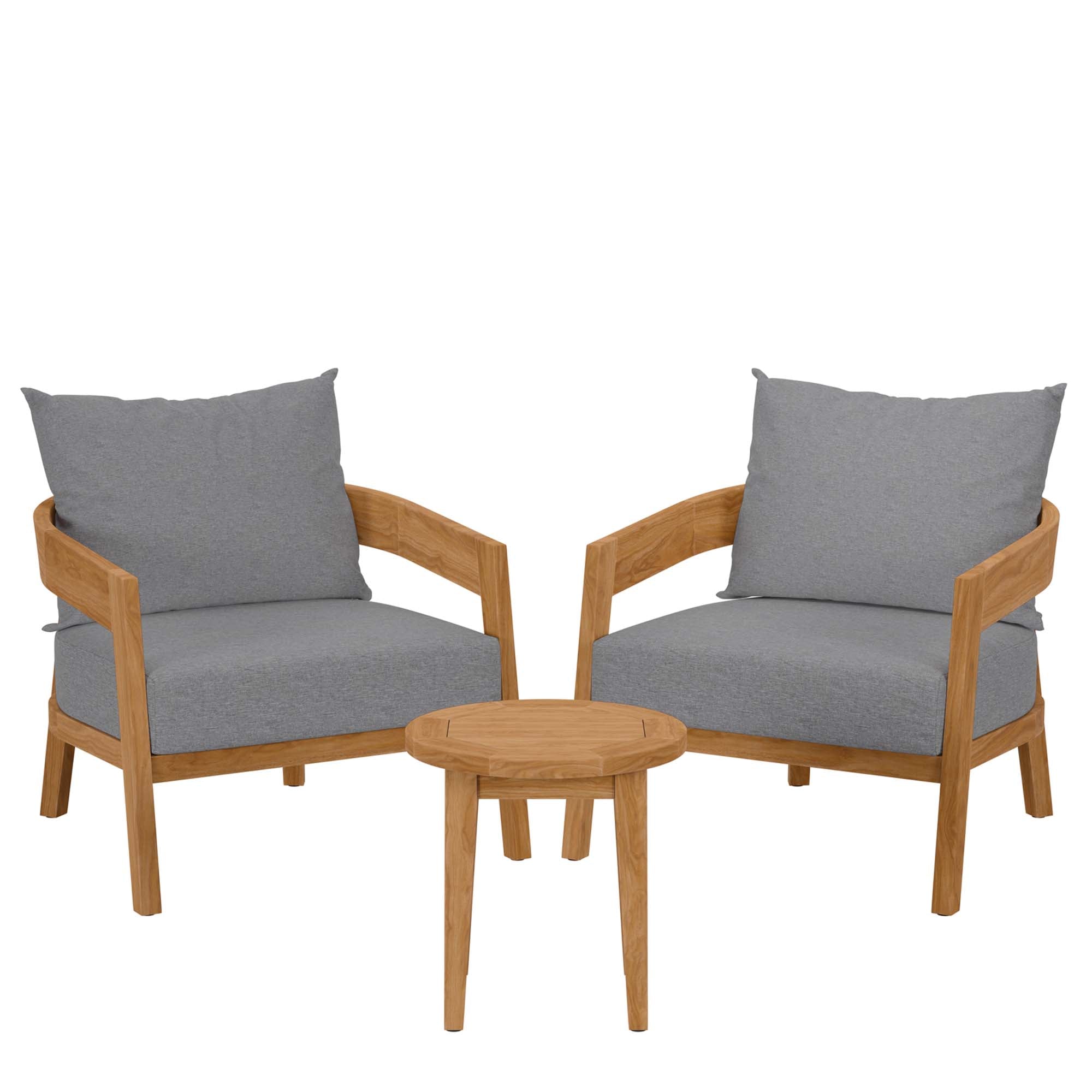 Modway Brisbane 3-Piece Grey Teak Outdoor Conversation Set