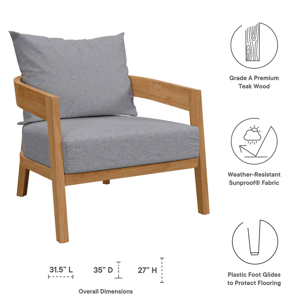 Modway Brisbane 3-Piece Grey Teak Outdoor Conversation Set