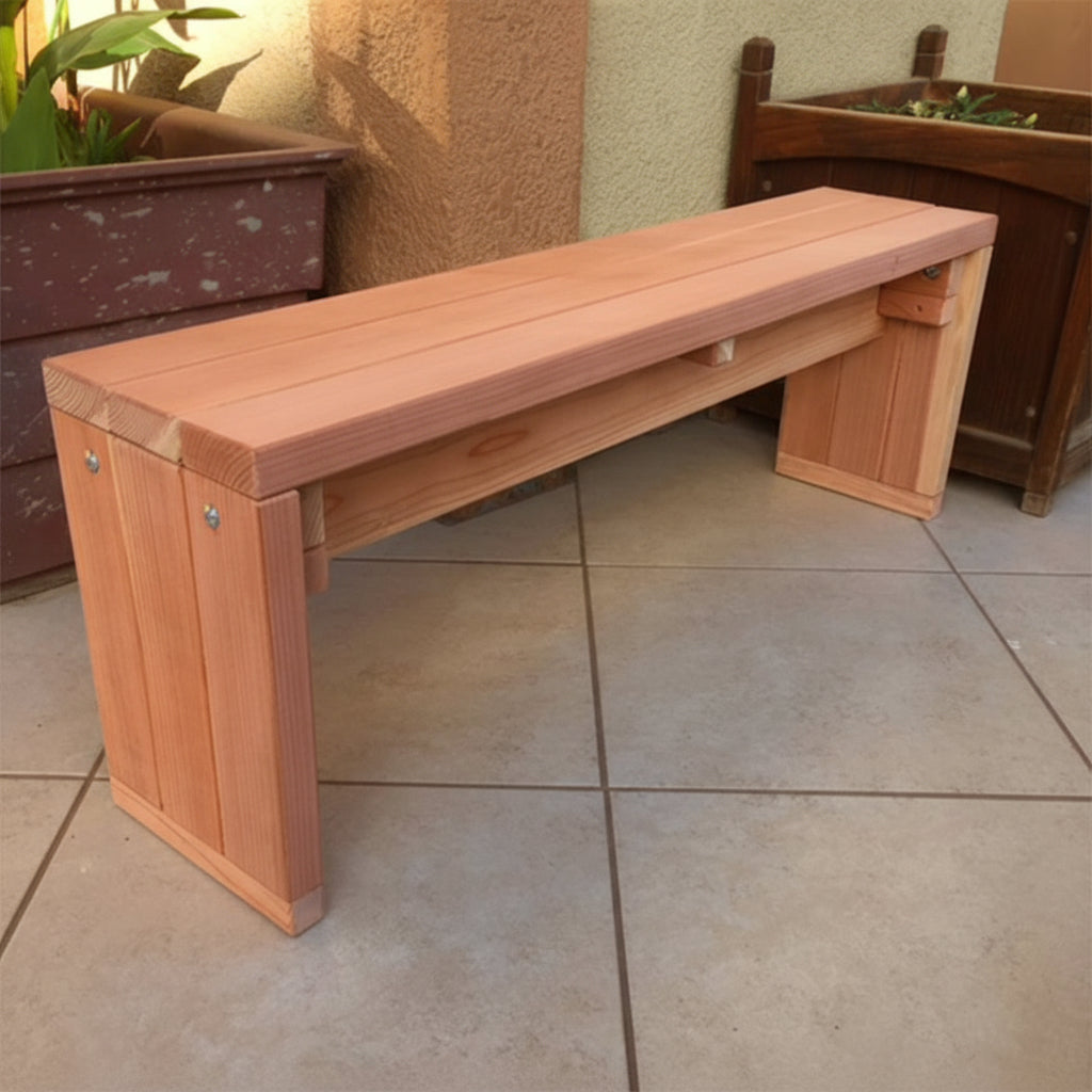 Artisanal Solid Redwood Garden Bench