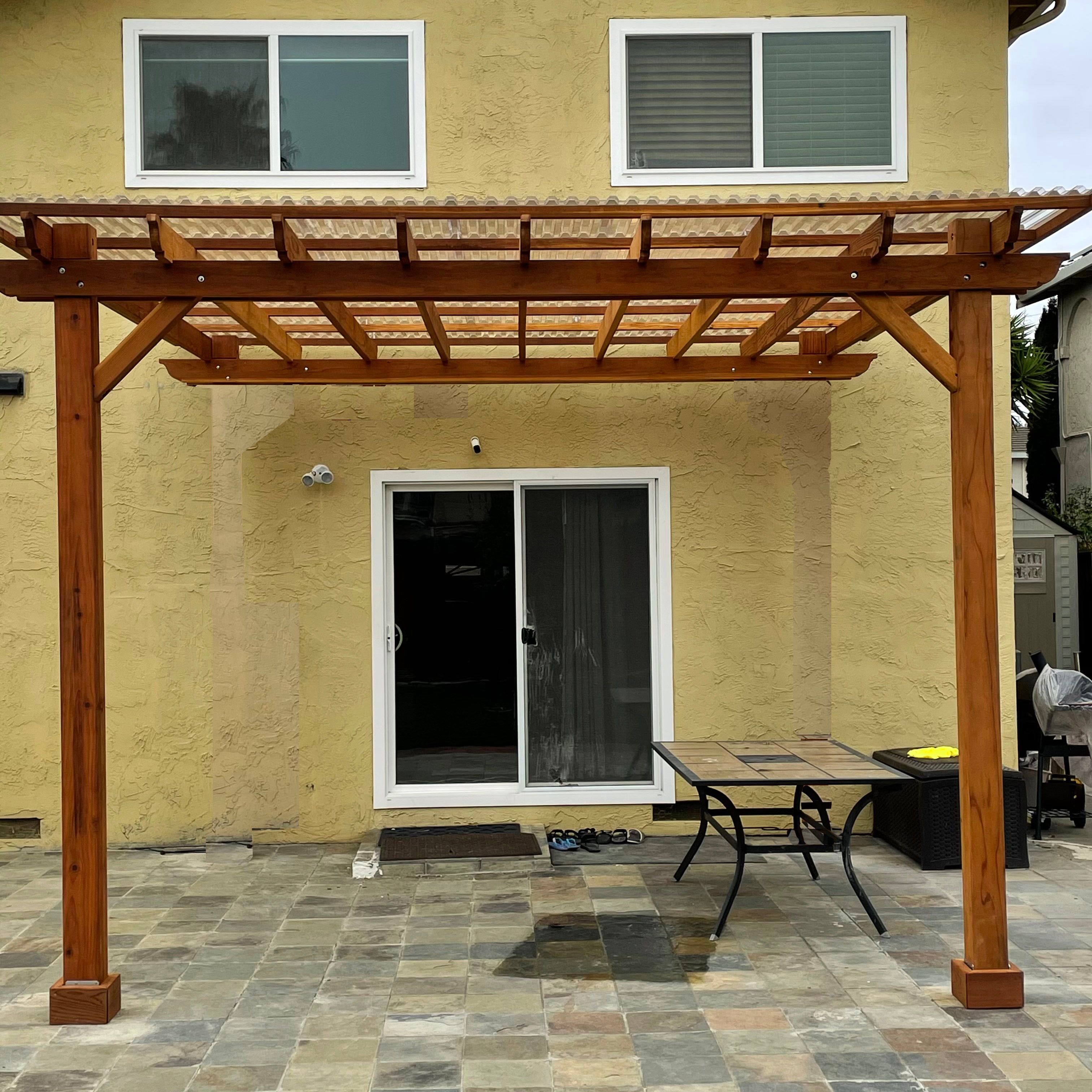 Super Deck Attached Californian Redwood Pergola