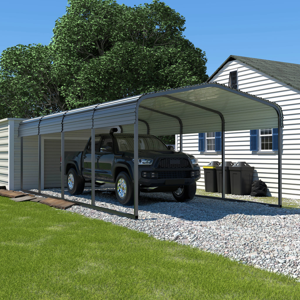 20' x 12' Heavy-Duty Galvanized Steel Carport and All-Weather Vehicle Shelter - Gray
