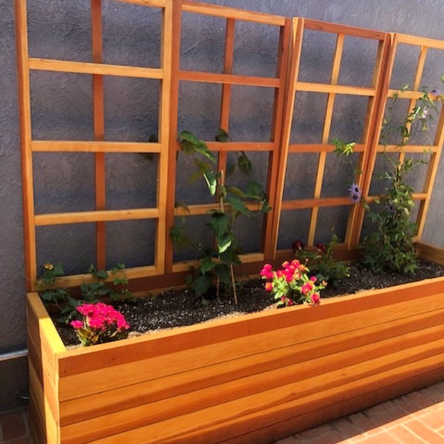 San Laura Solid Redwood Planter with Integrated Trellis
