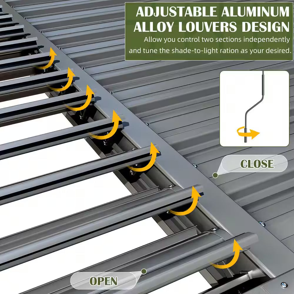 12 Ft. W X 10 Ft. D Aluminum Pergola with Adjustable Louvered Roof, Waterproof Curtains and Nets