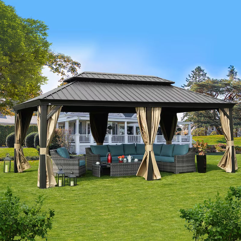 12-Ft X 14-Ft Gazebo Gray Gazebo with Hardtop Roof (Screen Included)