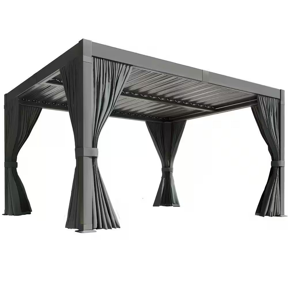 12 Ft. W X 10 Ft. D Aluminum Pergola with Adjustable Louvered Roof, Waterproof Curtains and Nets