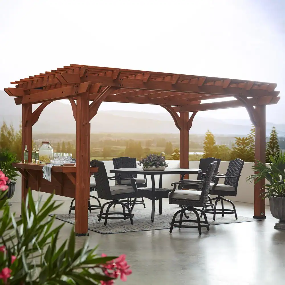 Ashland 10' x 14' Cedar Pergola with Integrated Serving Bar and PowerPort