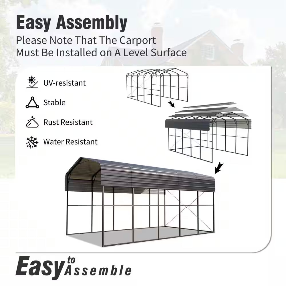 14 Ft. X 25 Ft. Carport Steel RV Car Canopy Shelter in Black