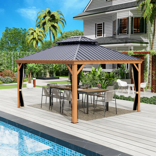 Apollo 12' x 20' Hardtop Gazebo with Wood-Grain Finish