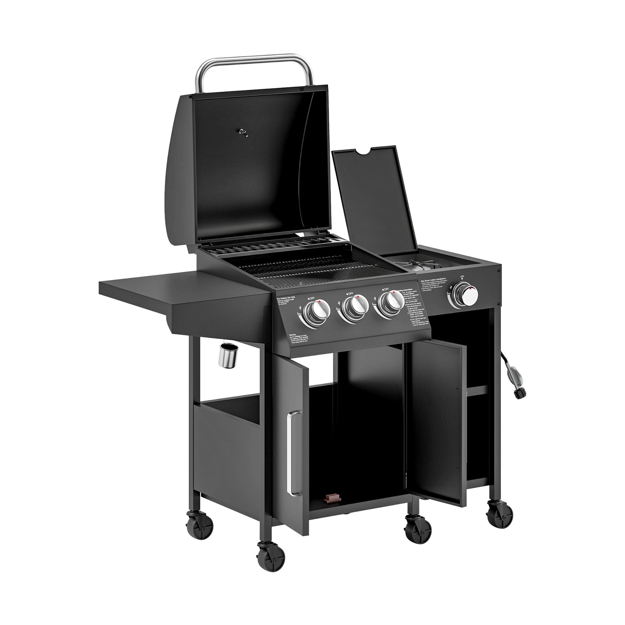 Castelle Flame 15K BTU Barbecue Propane Gas Grill with Side Burner (SAK53481)