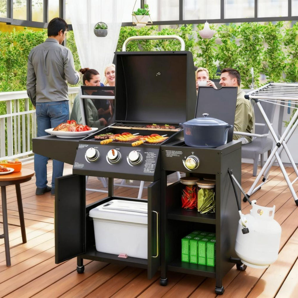 Castelle Flame 15K BTU Barbecue Propane Gas Grill with Side Burner (SAK53481)