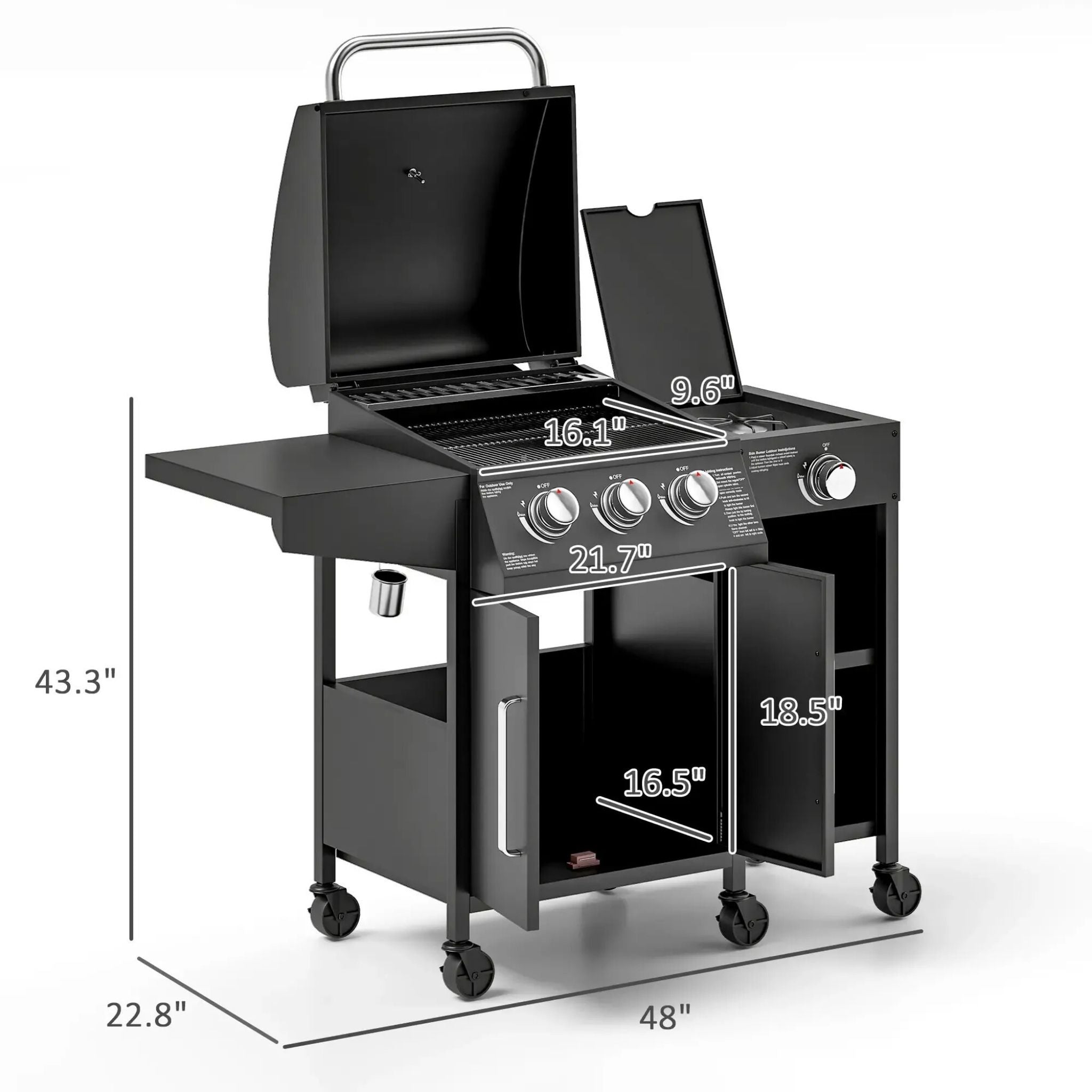 Castelle Flame 15K BTU Barbecue Propane Gas Grill with Side Burner (SAK53481)