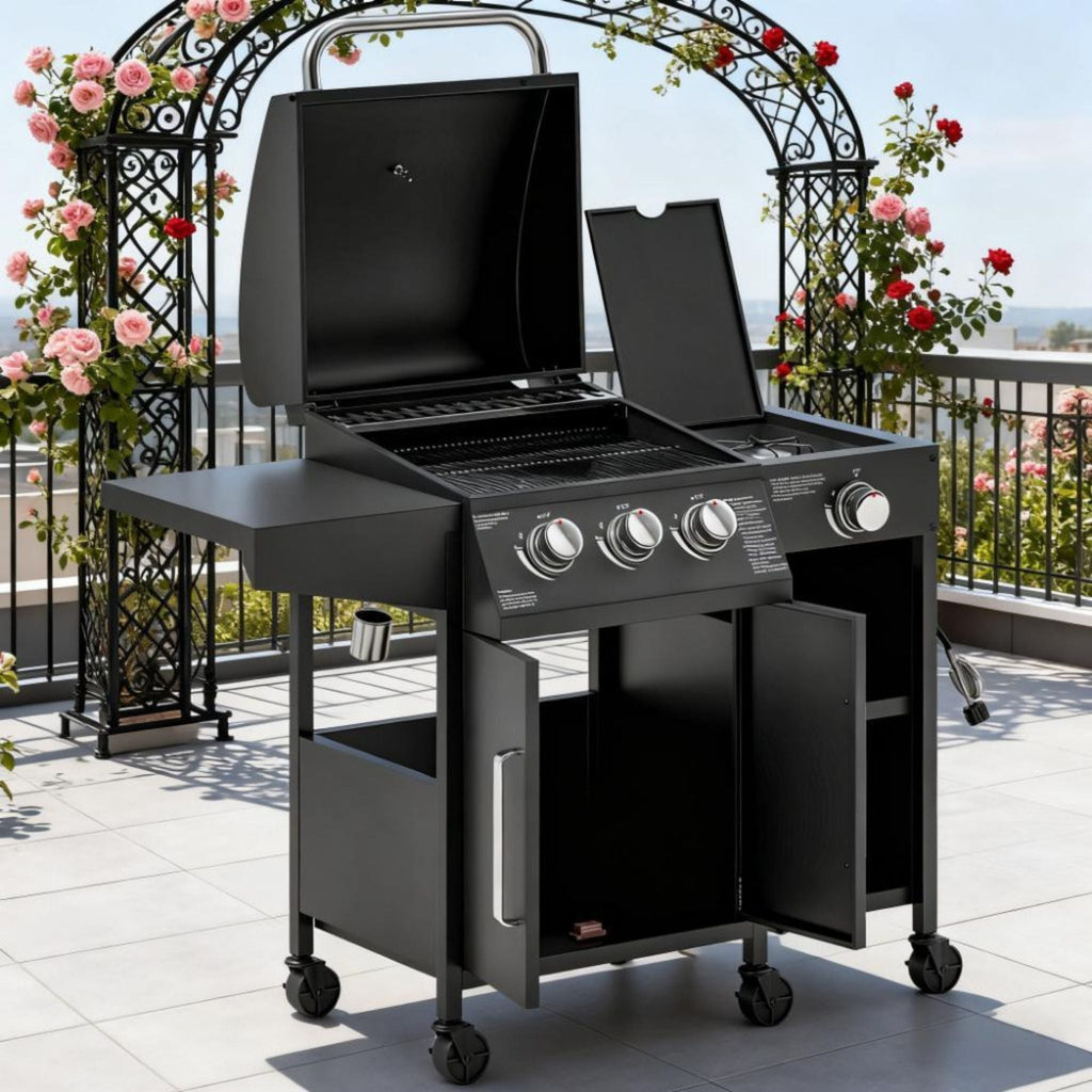 Castelle Flame 15K BTU Barbecue Propane Gas Grill with Side Burner (SAK53481)