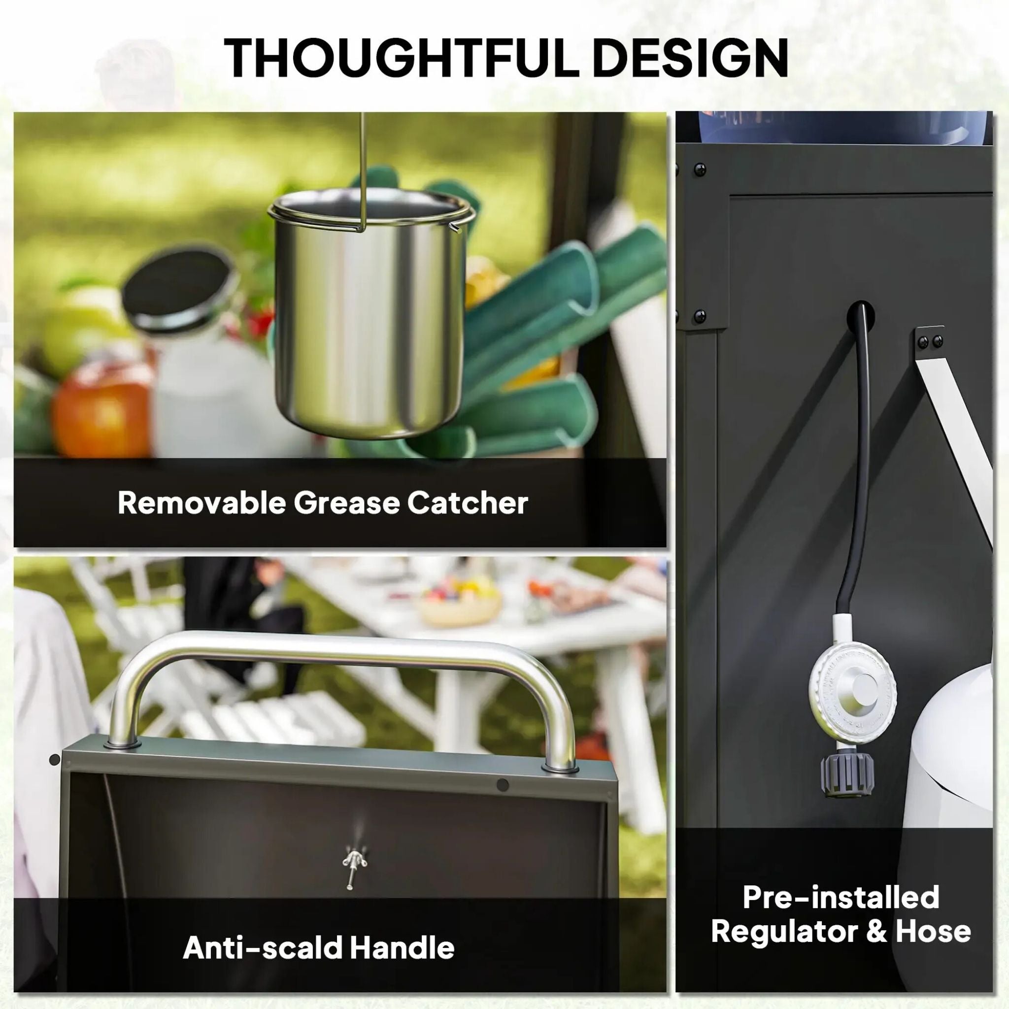 Castelle Flame 15K BTU Barbecue Propane Gas Grill with Side Burner (SAK53481)