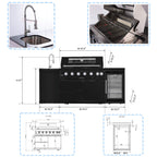 Castelle Flame 85K BTU Professional 6-Burner Outdoor Kitchen Suite with Black Granite (SAK23864)