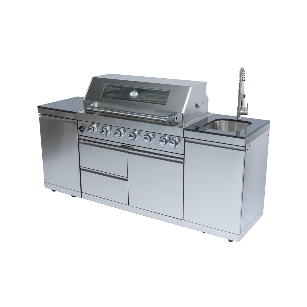 Castelle Flame Granite Outdoor BBQ Kitchen Island with 43-Inch 6-Burner Grill and Sink (SAK73518)