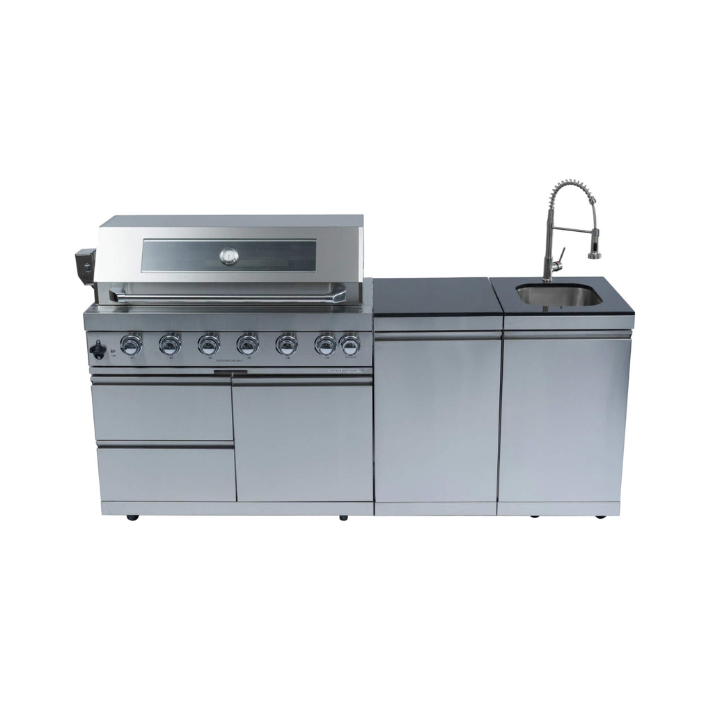 Castelle Flame Granite Outdoor BBQ Kitchen Island with 43-Inch 6-Burner Grill and Sink (SAK73518)