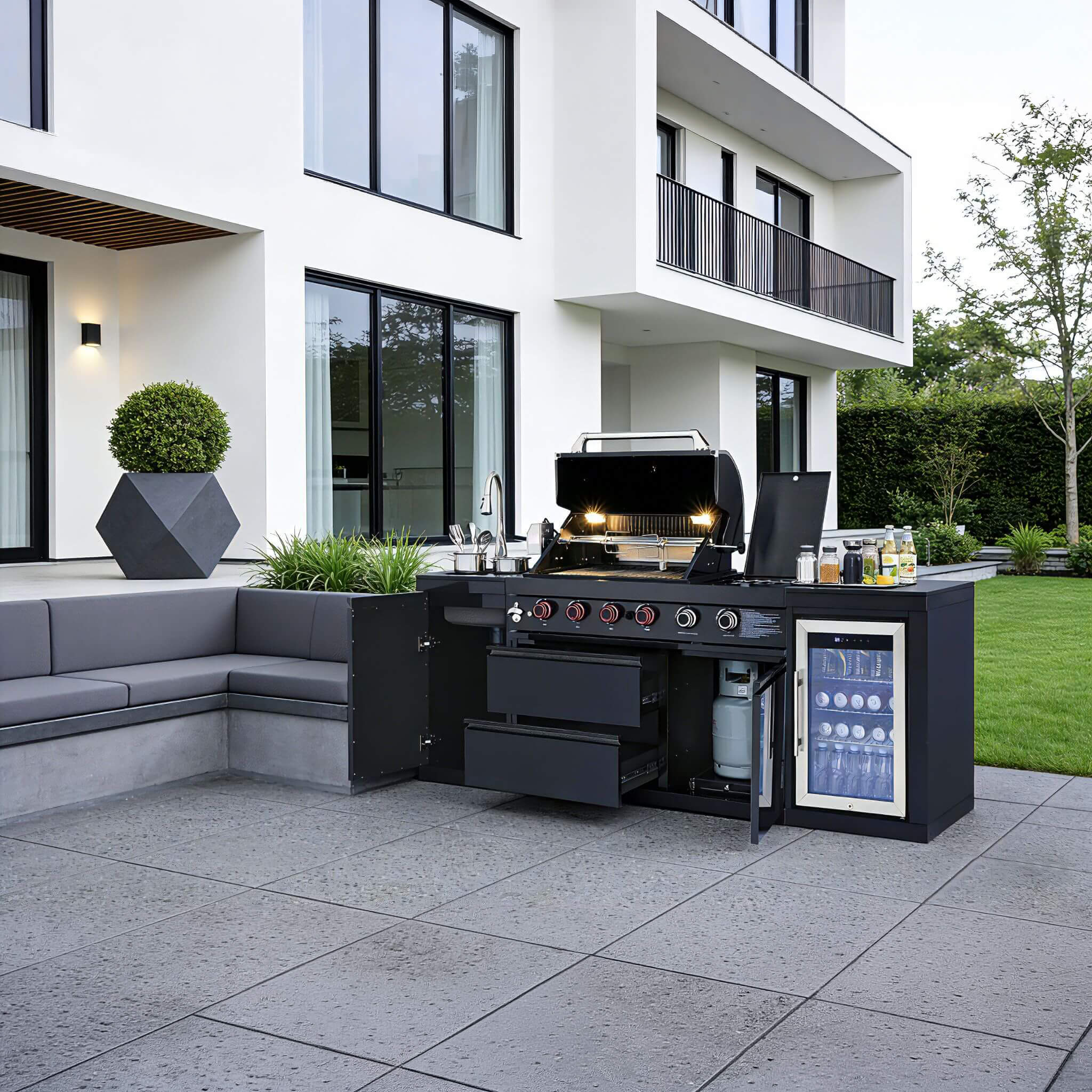 Castelle Flame Monarch 4-Burner BBQ Island with Fridge and Sink (SAK68127)