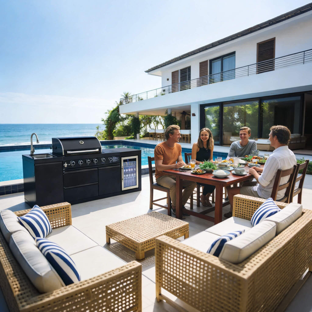 Castelle Flame Monarch 4-Burner BBQ Island with Fridge and Sink (SAK68127)