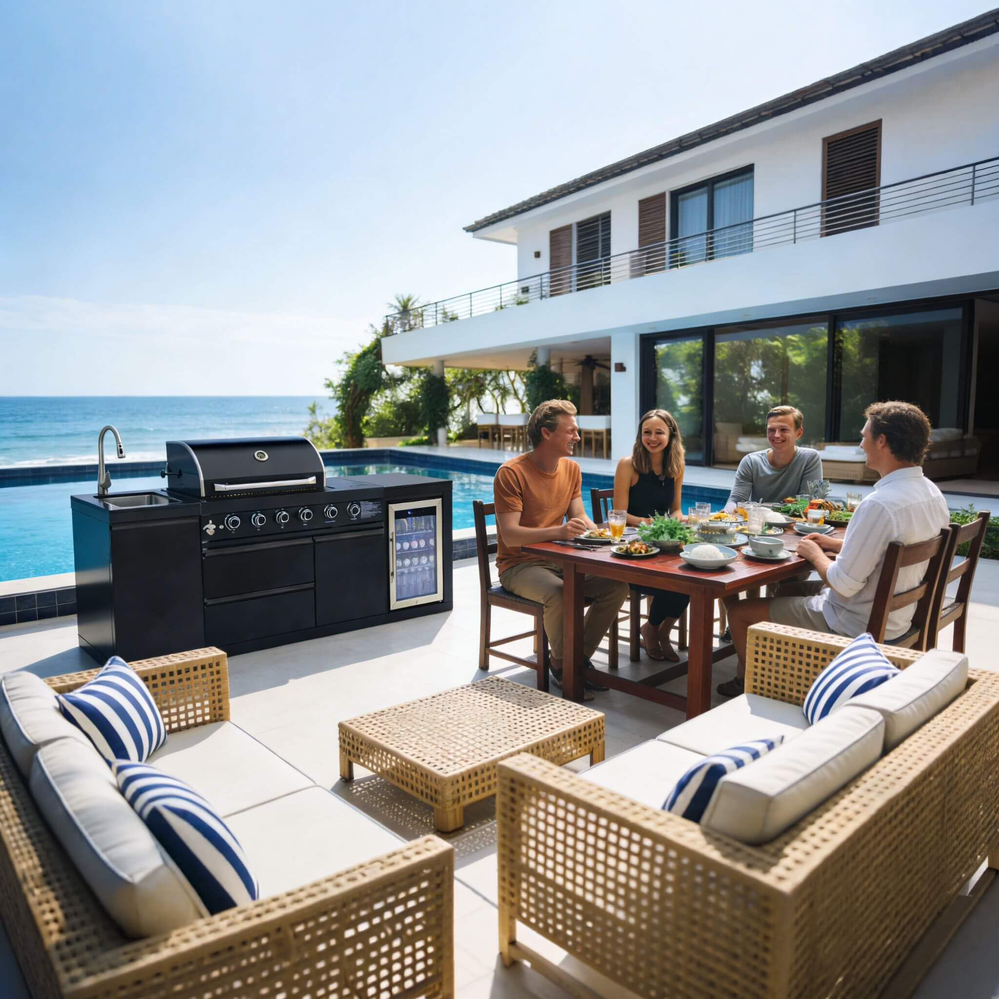 Castelle Flame Monarch 4-Burner BBQ Island with Fridge and Sink (SAK68127)