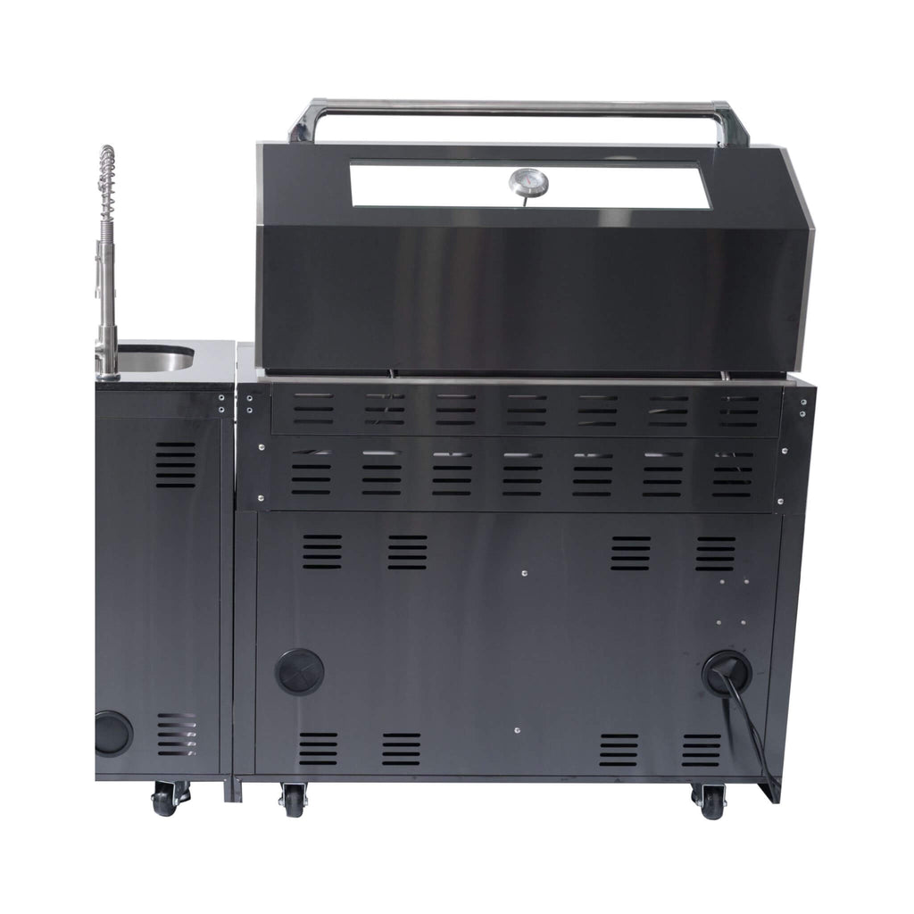 Castelle Flame 6-Burner Black Stainless Steel Outdoor Kitchen Island with Rotisserie (SAK82641)