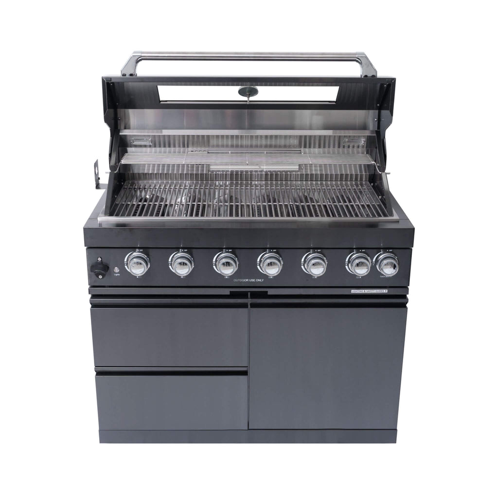 Castelle Flame 6-Burner Black Stainless Steel Outdoor Kitchen Island with Rotisserie (SAK82641)