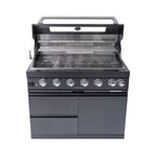 Castelle Flame 6-Burner Black Stainless Steel Outdoor Kitchen Island with Rotisserie (SAK82641)