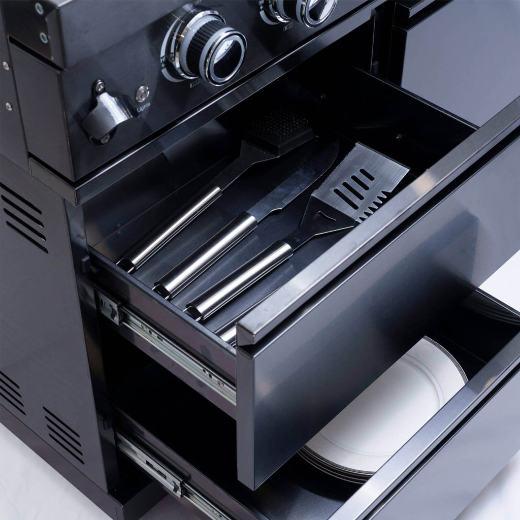 Castelle Flame 6-Burner Black Stainless Steel Outdoor Kitchen Island with Rotisserie (SAK82641)