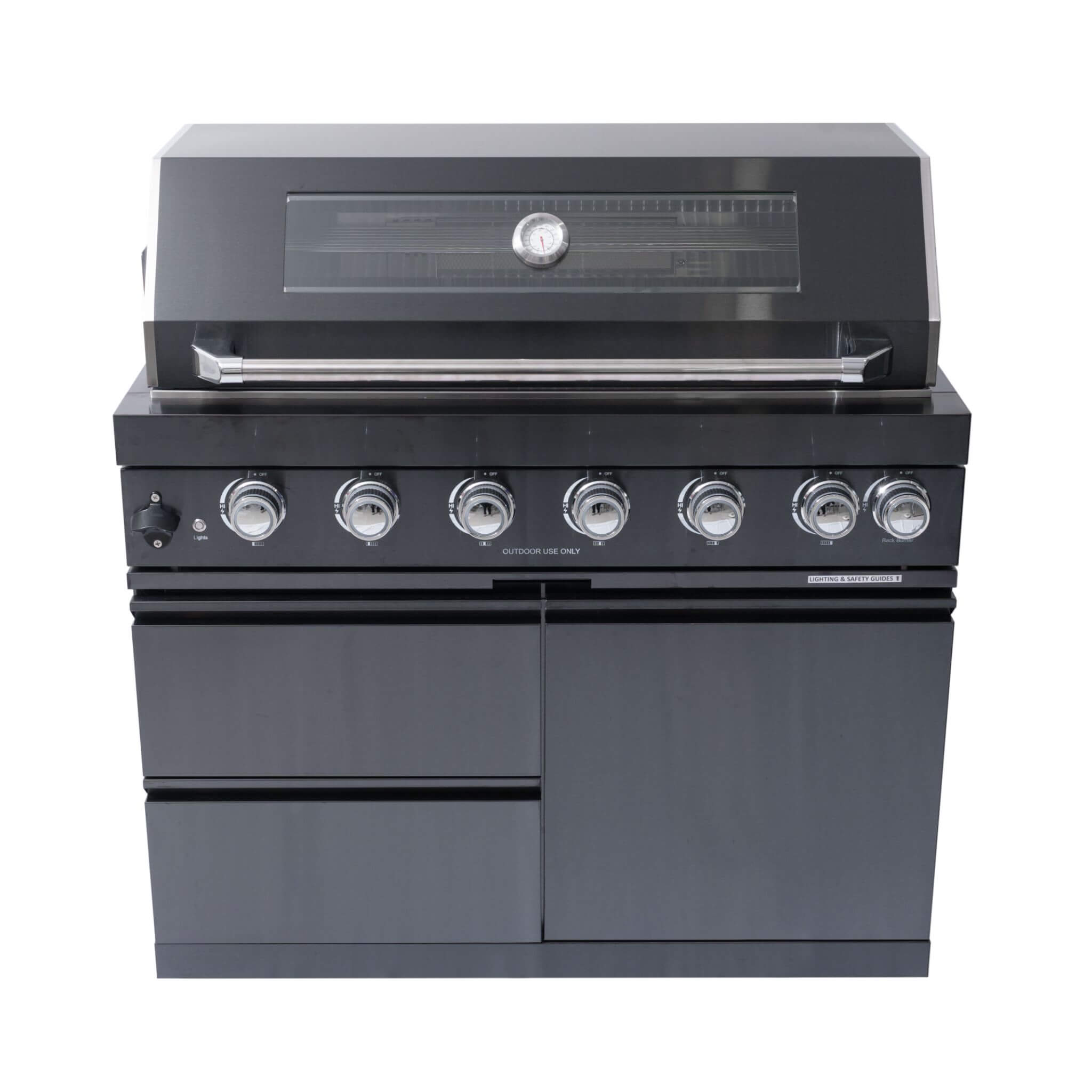 Castelle Flame 6-Burner Black Stainless Steel Outdoor Kitchen Island with Rotisserie (SAK82641)