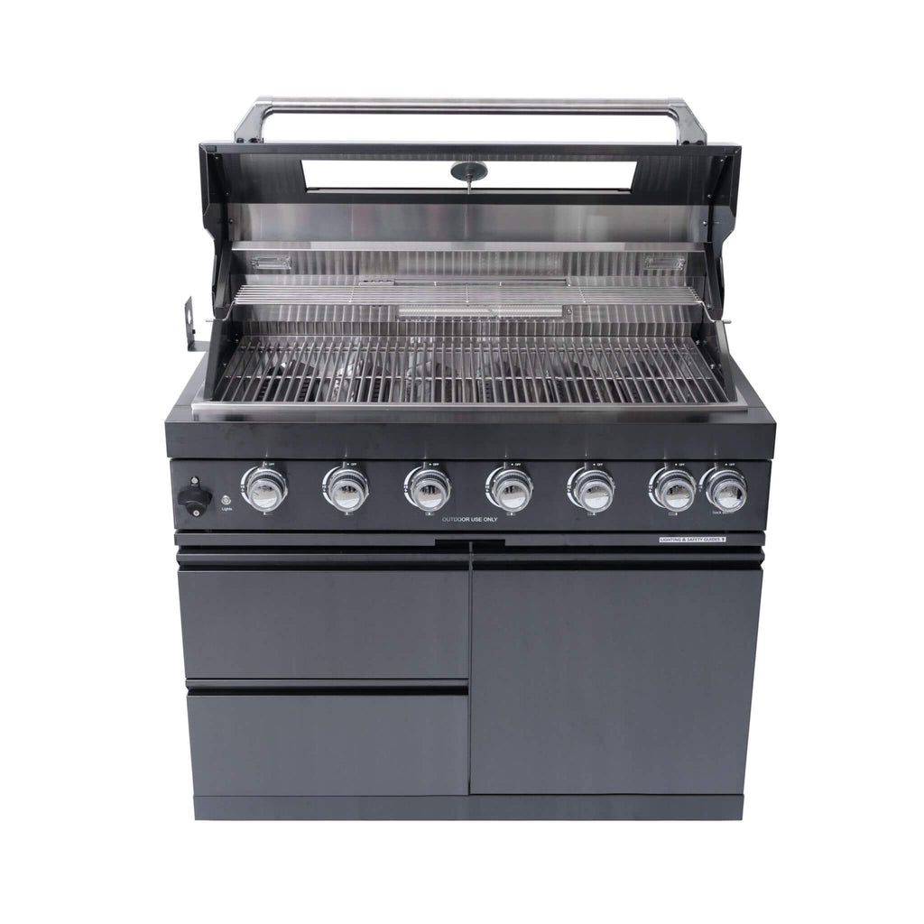 Castelle Flame 6-Burner Black Stainless Steel Outdoor Kitchen Island with Rotisserie (SAK82641)