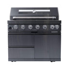 Castelle Flame 6-Burner Black Stainless Steel Outdoor Kitchen Island with Rotisserie (SAK82641)