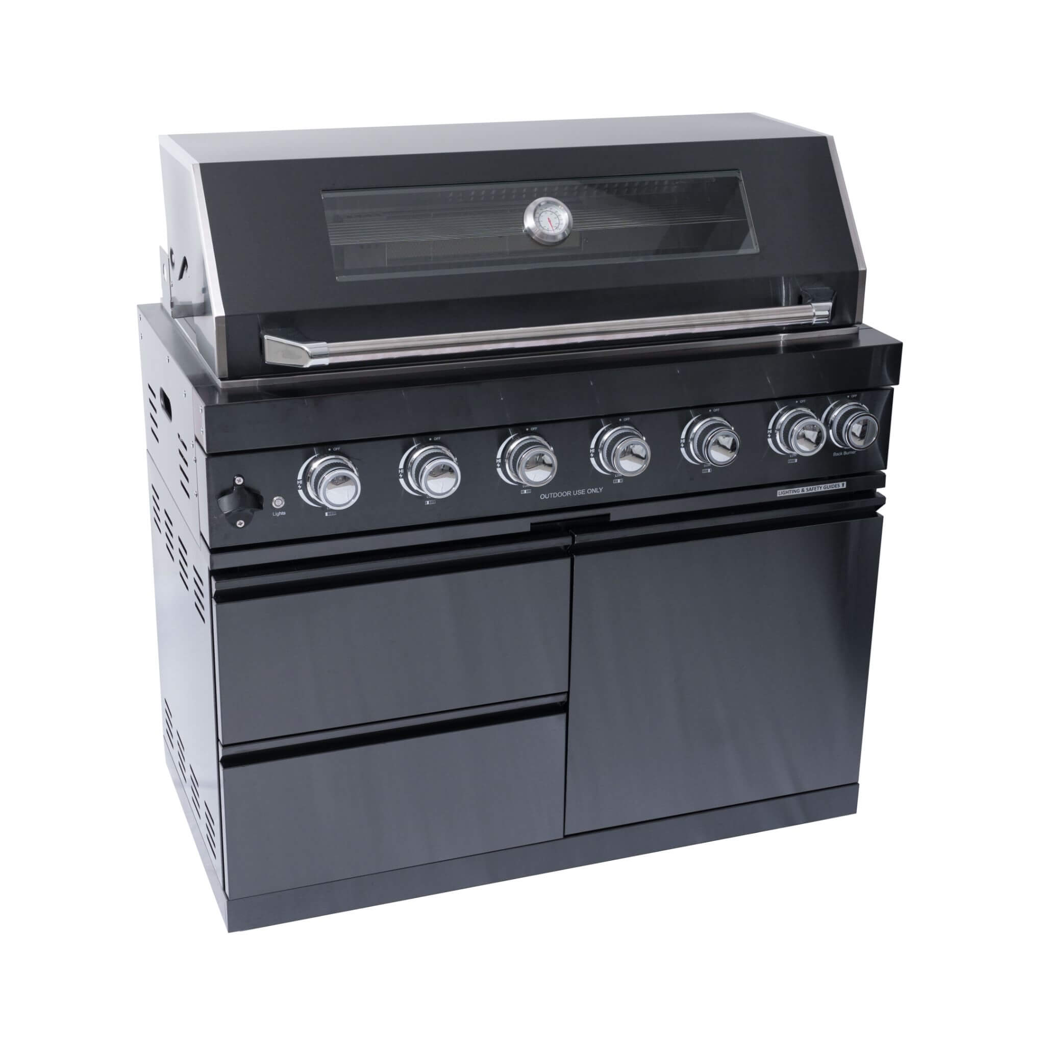 Castelle Flame 6-Burner Black Stainless Steel Outdoor Kitchen Island with Rotisserie (SAK82641)