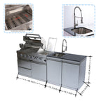 Castelle Flame Professional Series Stainless Steel Outdoor Kitchen Island with 46-Inch 4-Burner Grill & Rotisserie - SAK93192