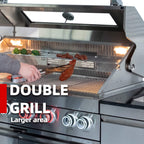 Castelle Flame Professional Series Stainless Steel Outdoor Kitchen Island with 46-Inch 4-Burner Grill & Rotisserie - SAK93192