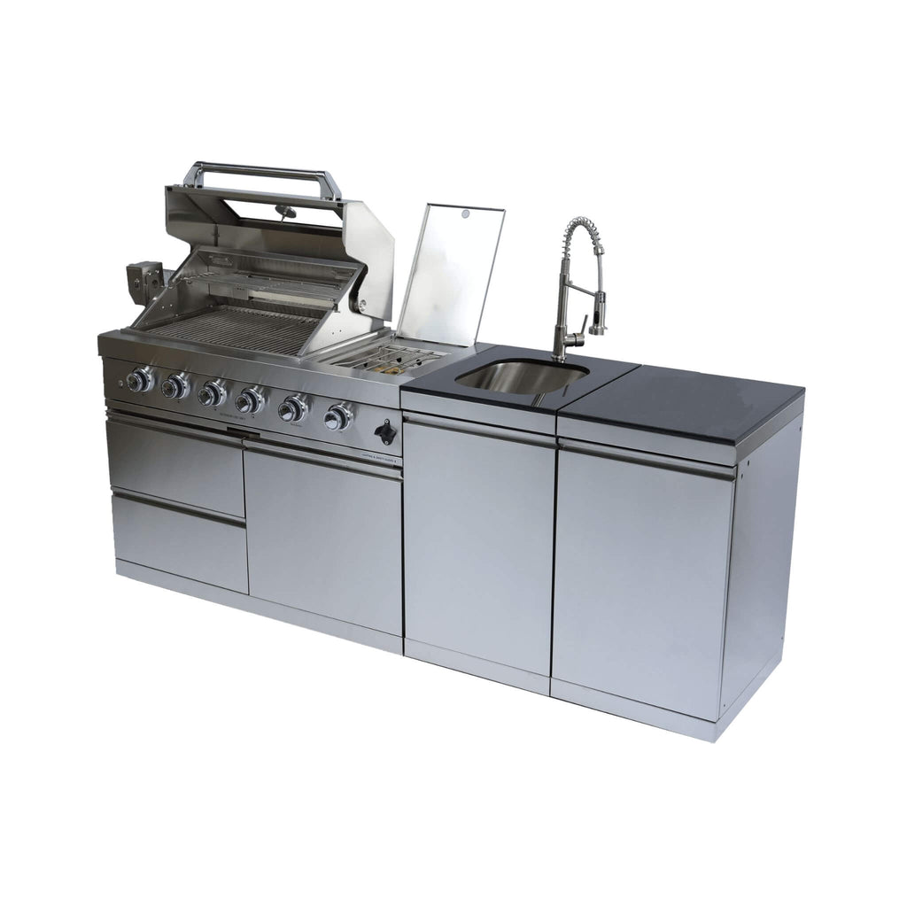 Castelle Flame Professional Series Stainless Steel Outdoor Kitchen Island with 46-Inch 4-Burner Grill & Rotisserie - SAK93192